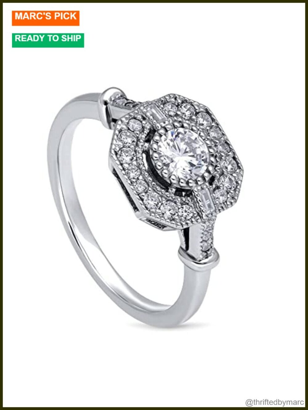 Sterling Silver Art Deco Cubic Zirconia Wedding Ring for Women